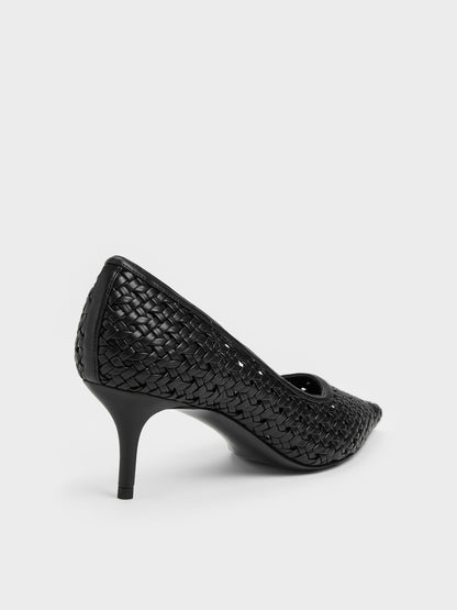 CHARLES & KEITH Exclusive | Woven Pointed Stiletto Pumps - Black