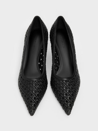 CHARLES & KEITH Exclusive | Woven Pointed Stiletto Pumps - Black