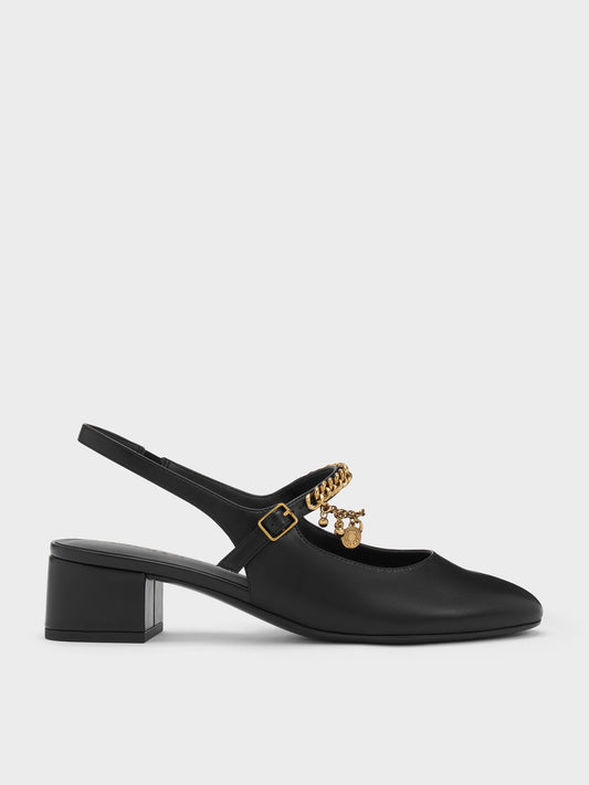CHARLES & KEITH Everyday | Double-Chain Charm Mary Jane Slingback Pumps - Black