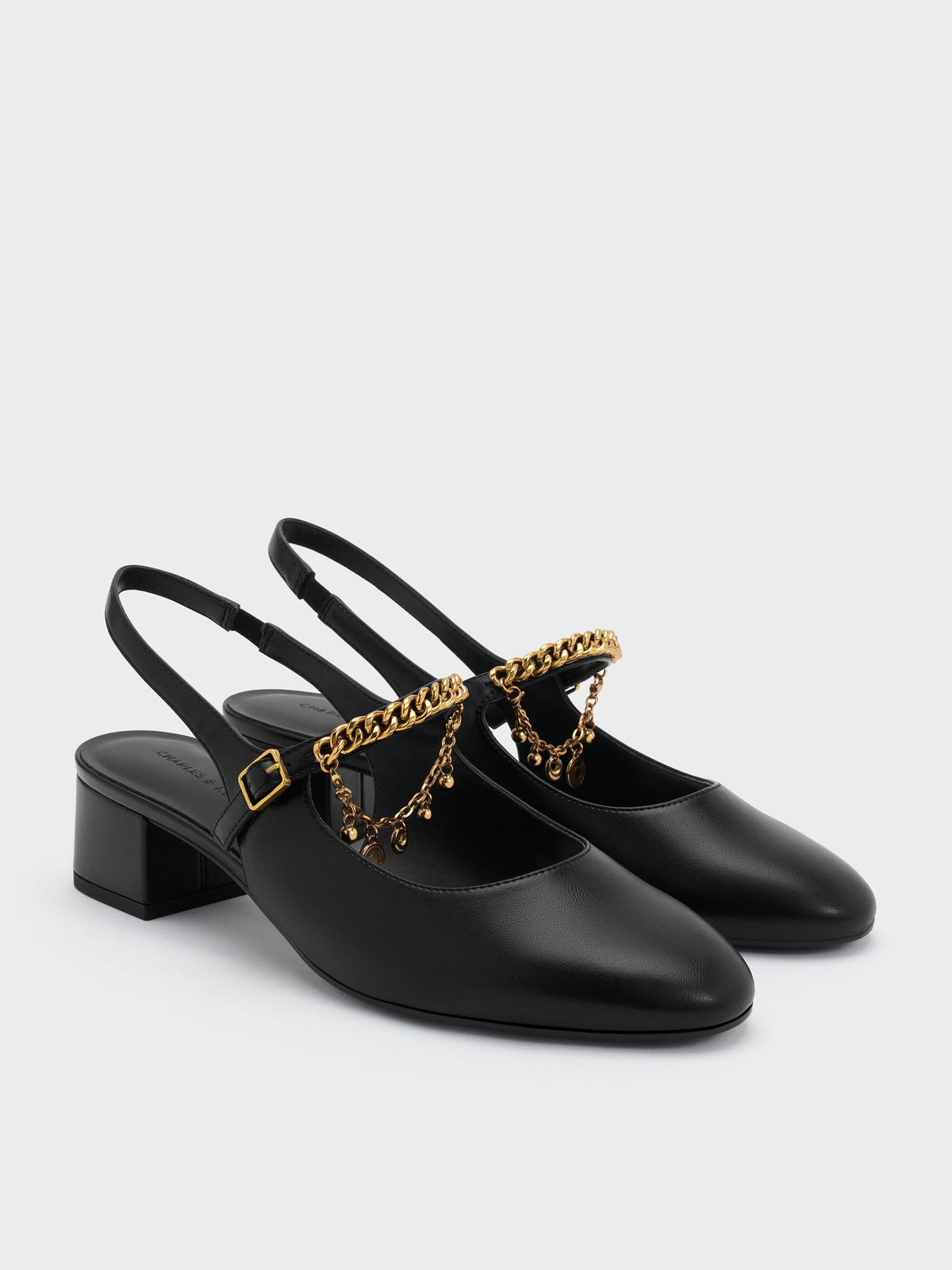 CHARLES & KEITH Everyday | Double-Chain Charm Mary Jane Slingback Pumps - Black