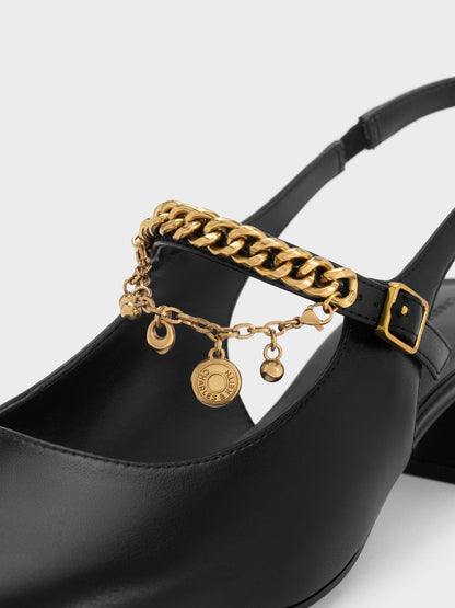 CHARLES & KEITH Everyday | Double-Chain Charm Mary Jane Slingback Pumps - Black