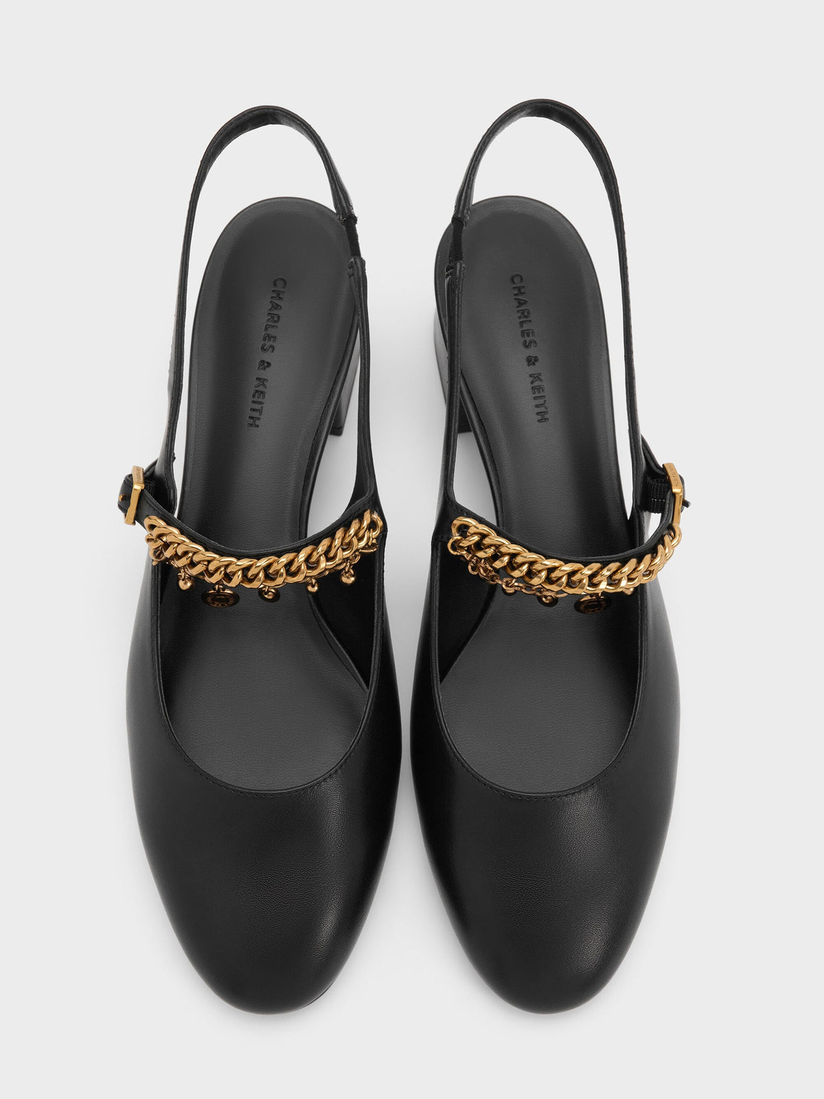 CHARLES & KEITH Everyday | Double-Chain Charm Mary Jane Slingback Pumps - Black