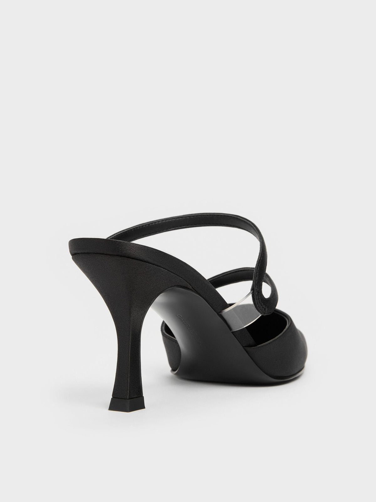 CHARLES & KEITH Top Pick | Arden Satin Pointed Wavy Heeled Mules - Black Textured