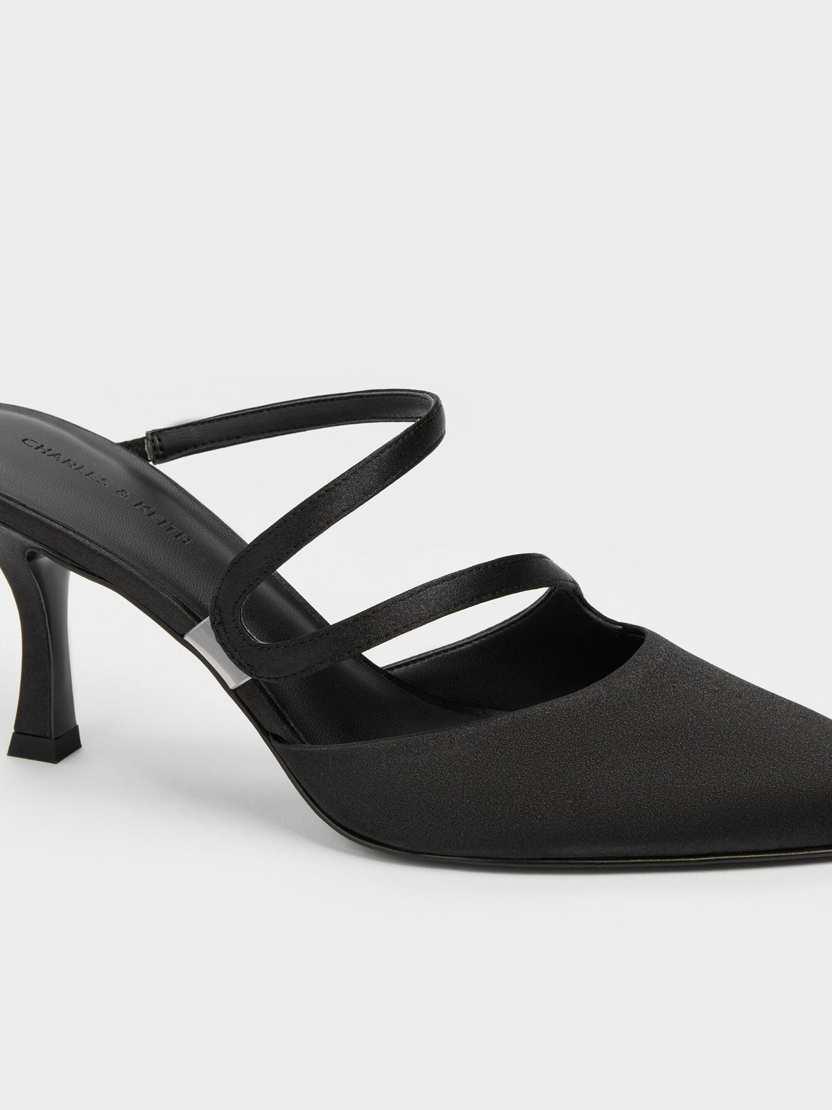 CHARLES & KEITH Top Pick | Arden Satin Pointed Wavy Heeled Mules - Black Textured