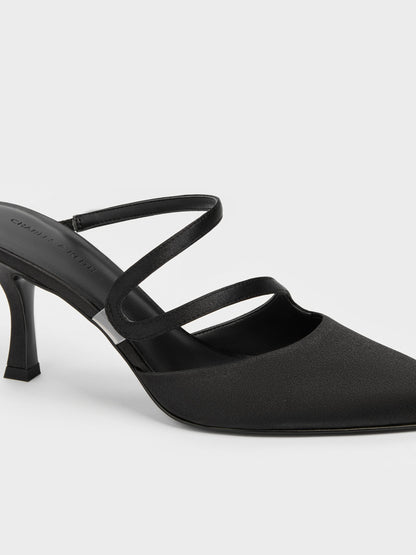 CHARLES & KEITH Top Pick | Arden Satin Pointed Wavy Heeled Mules - Black Textured