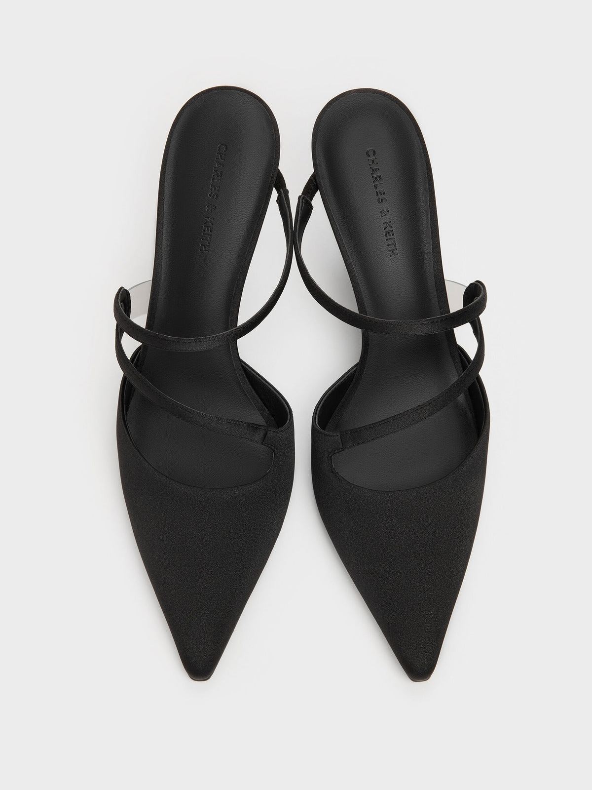 CHARLES & KEITH Top Pick | Arden Satin Pointed Wavy Heeled Mules - Black Textured