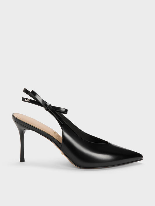 CHARLES & KEITH Sale | Anastasia Leather Slingback Pumps - Black Box