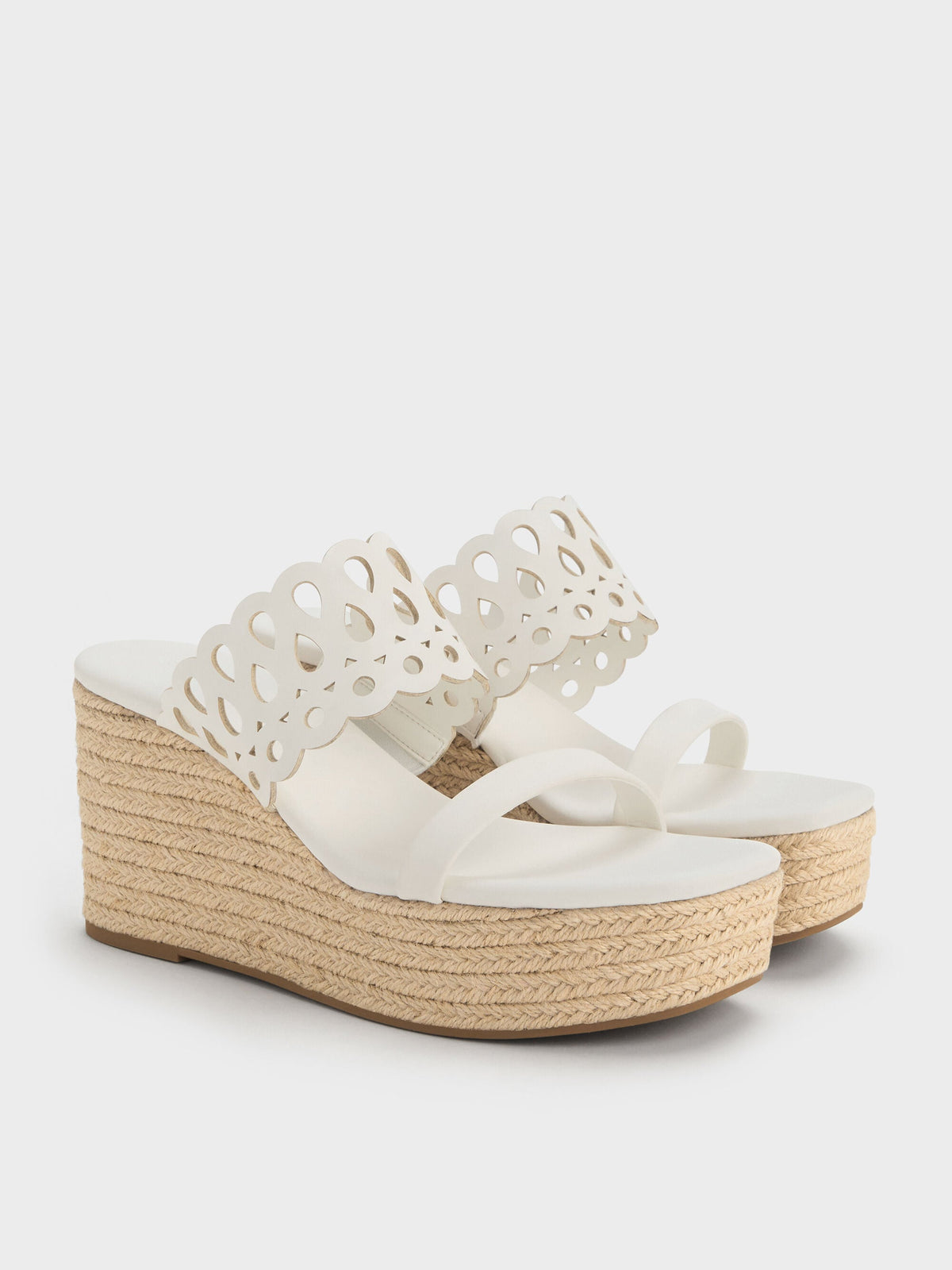 CHARLES & KEITH Best Price | Cut-Out Espadrille Wedges - White