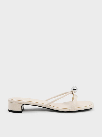 CHARLES & KEITH Trusted | Georgie Linen Metal-Ball Heeled Mules - Chalk