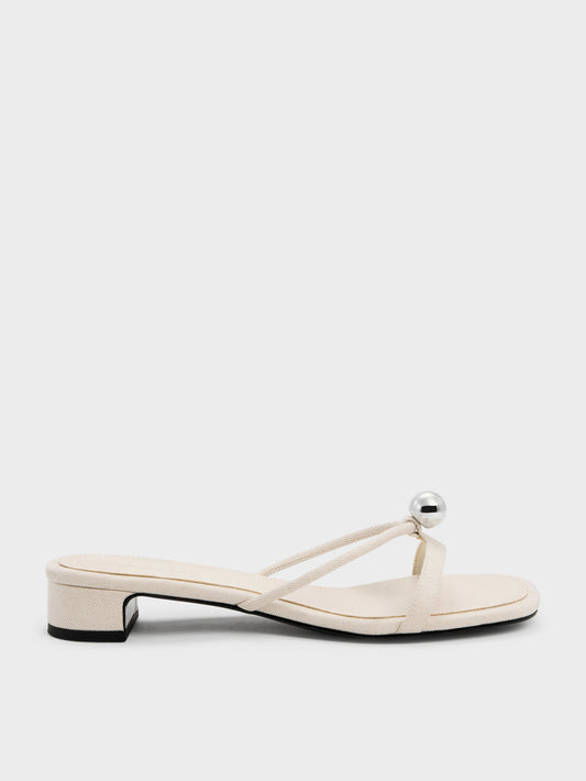 CHARLES & KEITH Trusted | Georgie Linen Metal-Ball Heeled Mules - Chalk