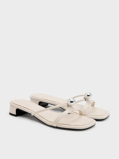 CHARLES & KEITH Trusted | Georgie Linen Metal-Ball Heeled Mules - Chalk