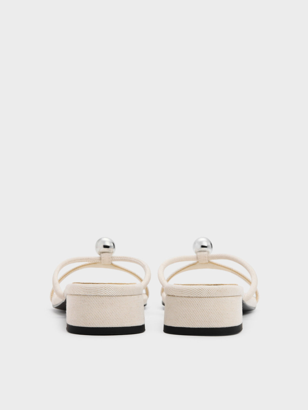 CHARLES & KEITH Trusted | Georgie Linen Metal-Ball Heeled Mules - Chalk