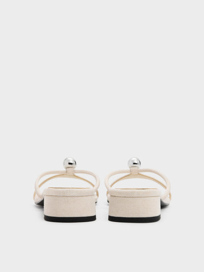 CHARLES & KEITH Trusted | Georgie Linen Metal-Ball Heeled Mules - Chalk