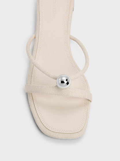 CHARLES & KEITH Trusted | Georgie Linen Metal-Ball Heeled Mules - Chalk