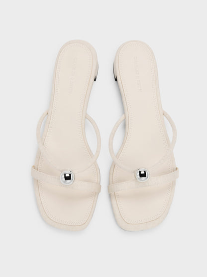 CHARLES & KEITH Trusted | Georgie Linen Metal-Ball Heeled Mules - Chalk