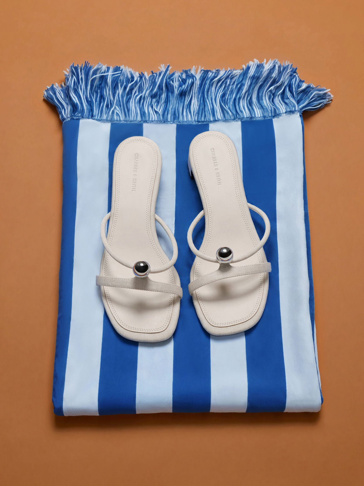 CHARLES & KEITH Trusted | Georgie Linen Metal-Ball Heeled Mules - Chalk