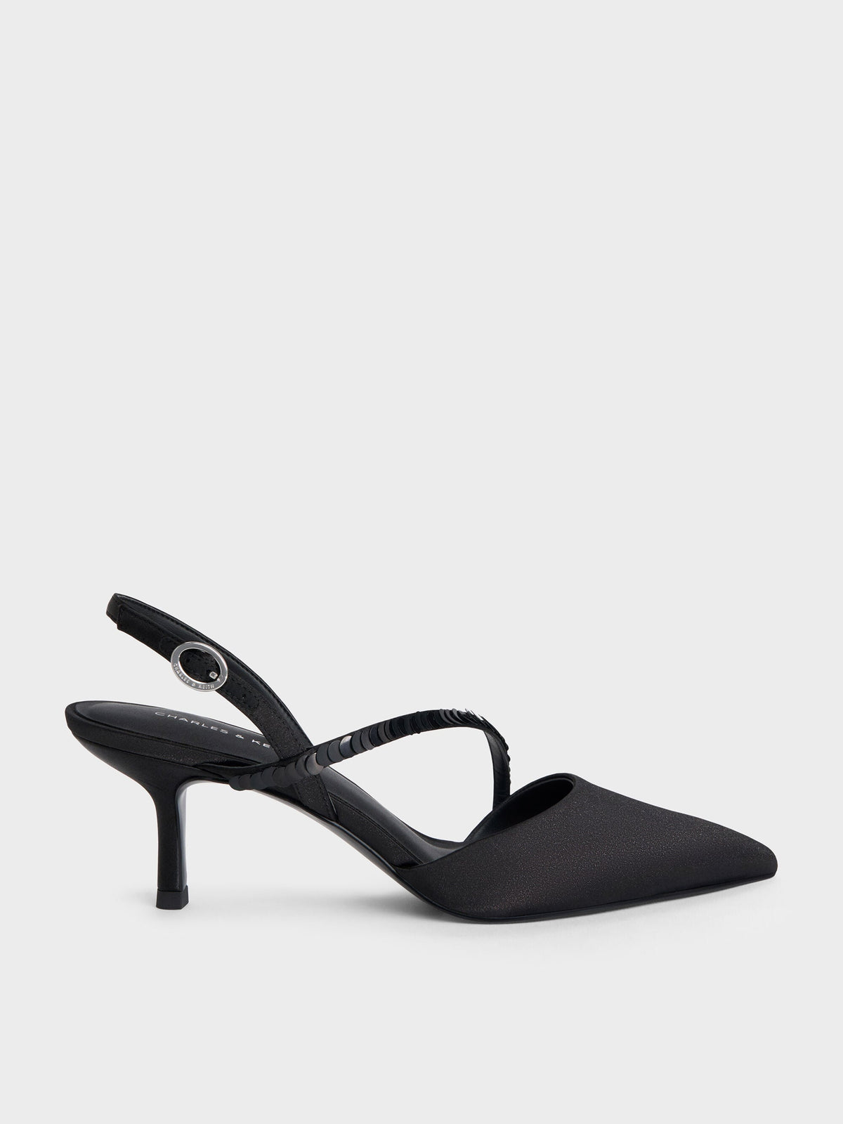 CHARLES & KEITH Everyday | Briella Sequinned Slingback Pumps - Black Textured