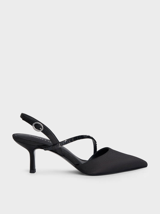 CHARLES & KEITH Everyday | Briella Sequinned Slingback Pumps - Black Textured