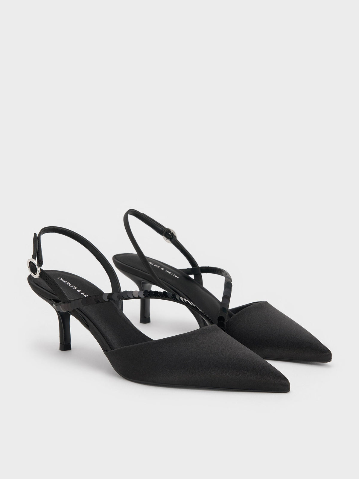 CHARLES & KEITH Everyday | Briella Sequinned Slingback Pumps - Black Textured