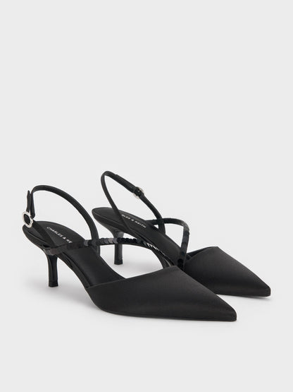CHARLES & KEITH Everyday | Briella Sequinned Slingback Pumps - Black Textured