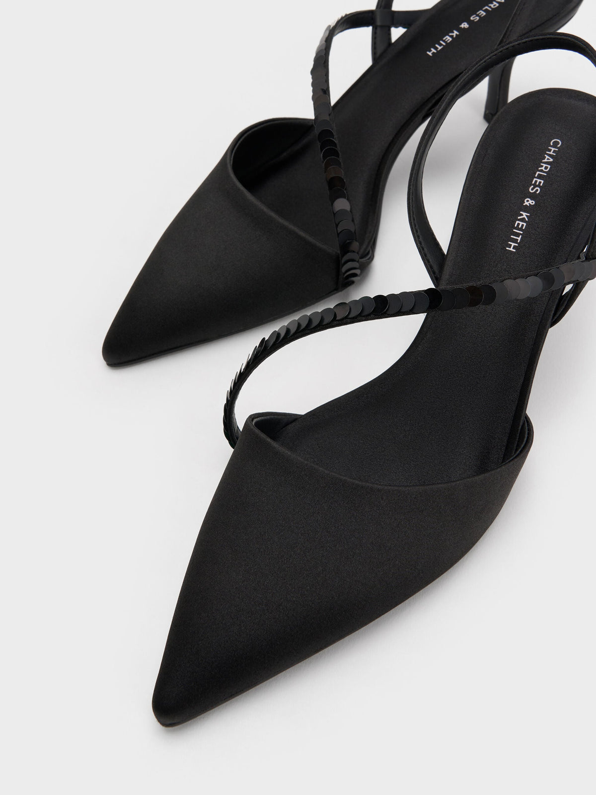 CHARLES & KEITH Everyday | Briella Sequinned Slingback Pumps - Black Textured