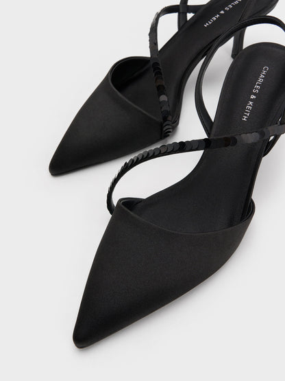 CHARLES & KEITH Everyday | Briella Sequinned Slingback Pumps - Black Textured