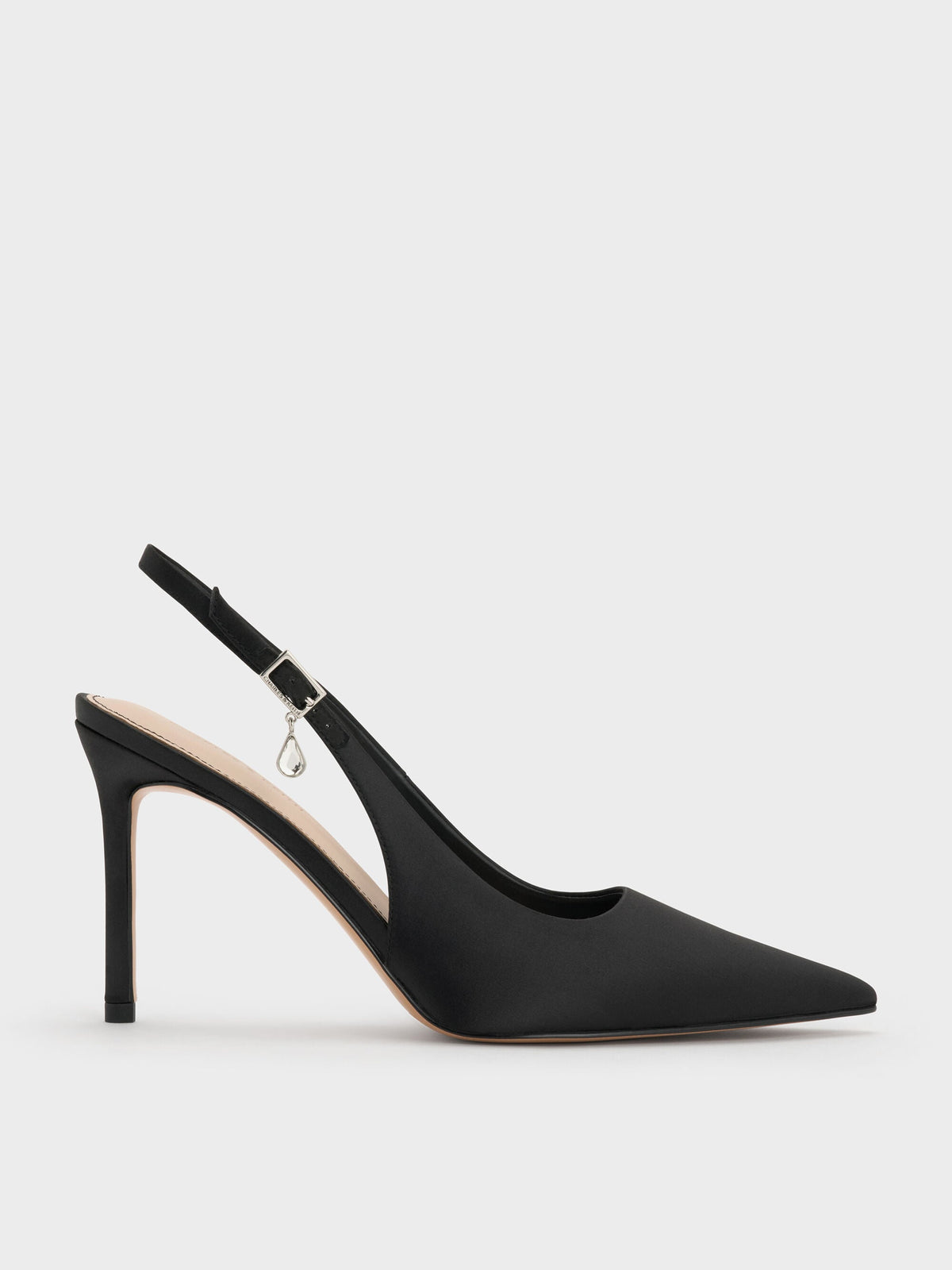 CHARLES & KEITH Trusted | Teardrop-Crystal Pointed Slingback Pumps - Black Textured