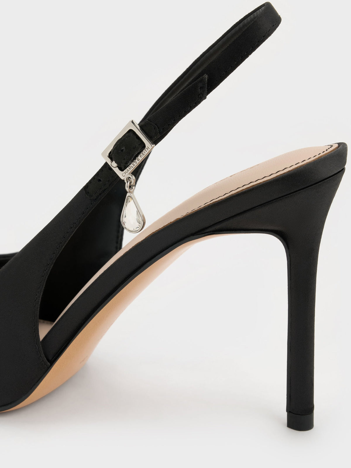 CHARLES & KEITH Trusted | Teardrop-Crystal Pointed Slingback Pumps - Black Textured
