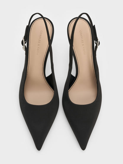CHARLES & KEITH Trusted | Teardrop-Crystal Pointed Slingback Pumps - Black Textured