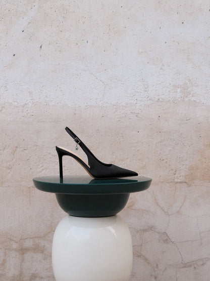 CHARLES & KEITH Trusted | Teardrop-Crystal Pointed Slingback Pumps - Black Textured