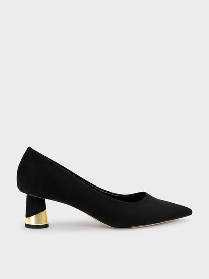 CHARLES & KEITH Special Offer | Cammie Faux Suede Metallic-Heel Pumps - Black Textured