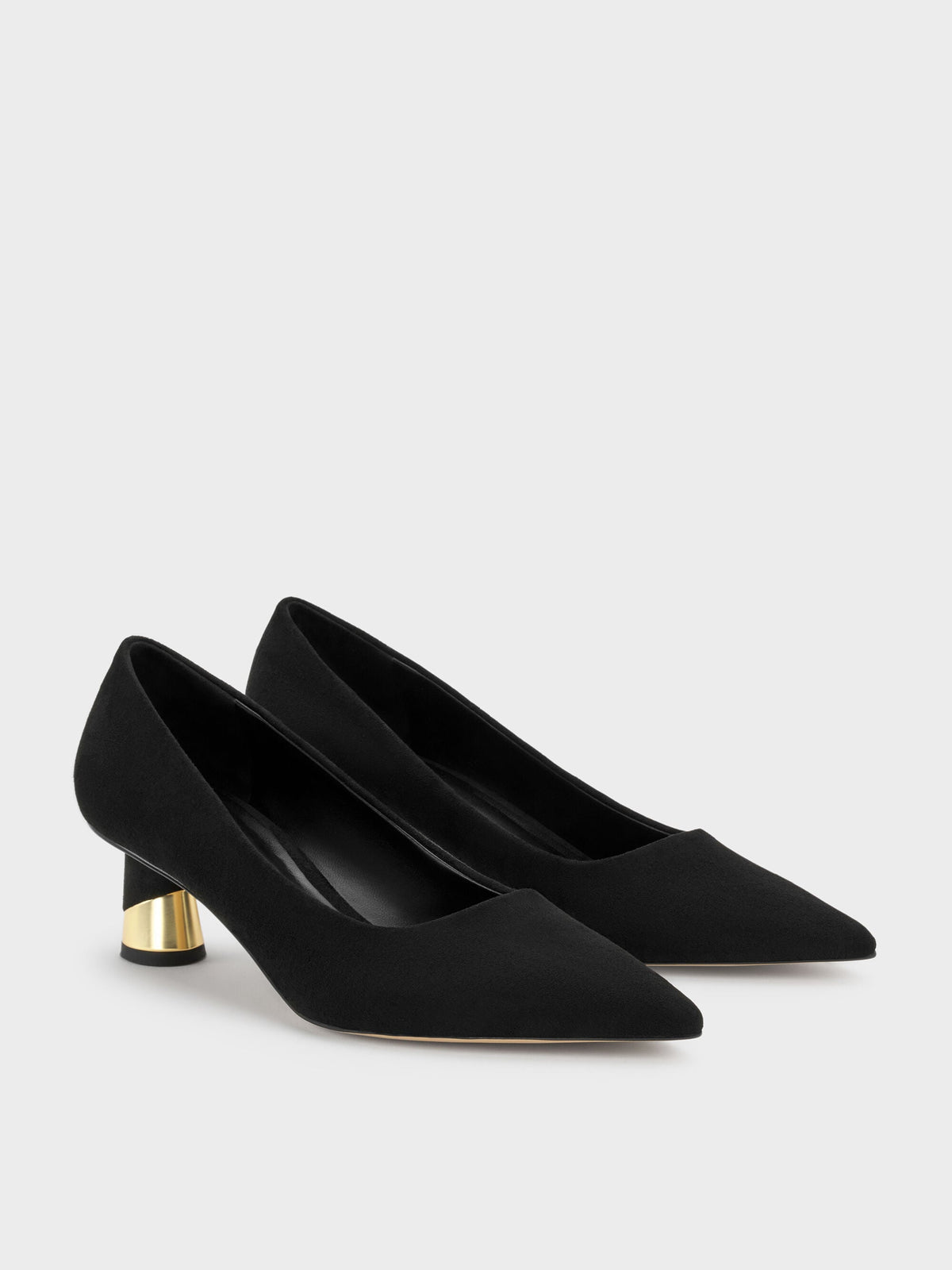 CHARLES & KEITH Special Offer | Cammie Faux Suede Metallic-Heel Pumps - Black Textured