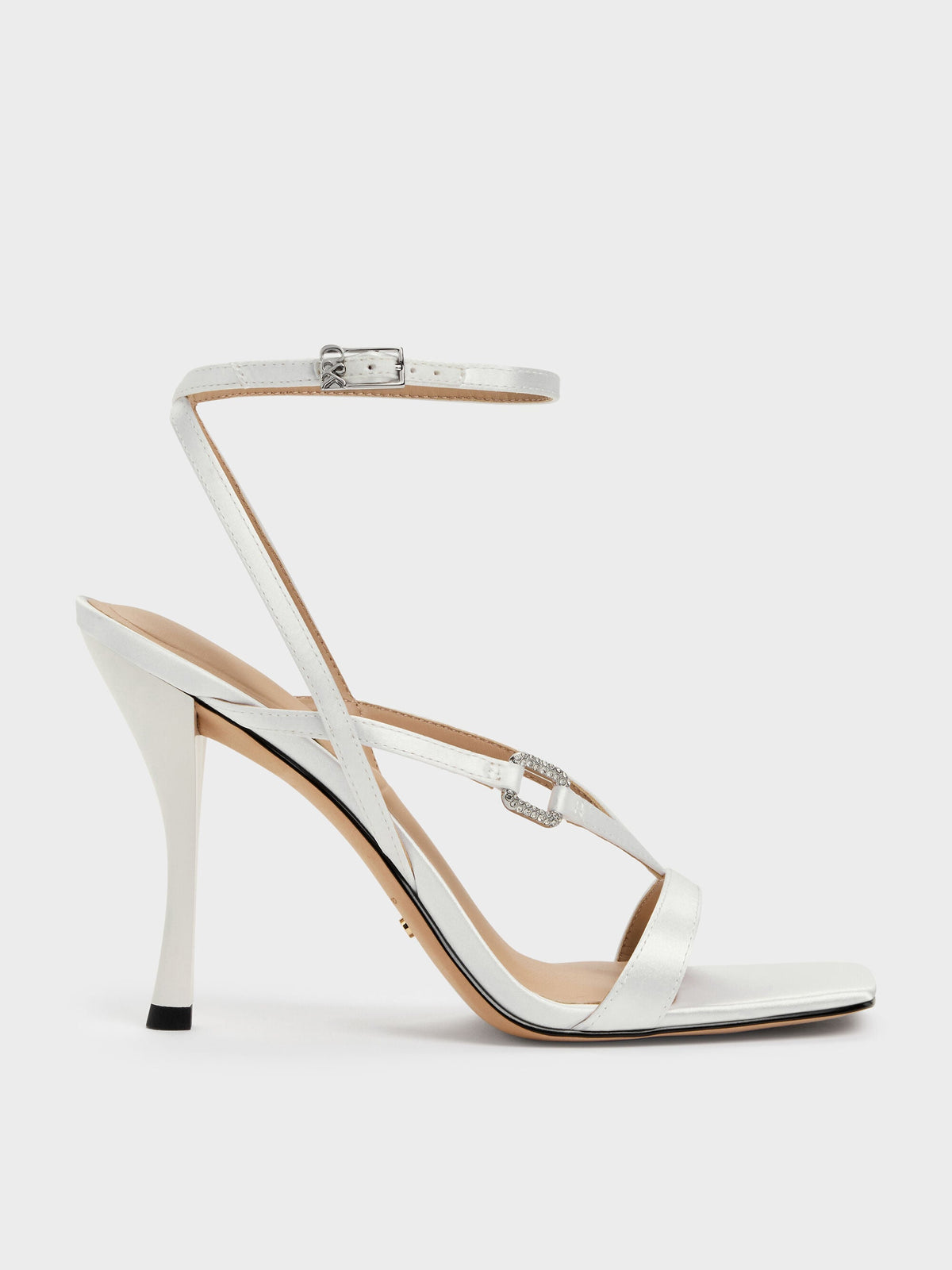 CHARLES & KEITH Special Offer | Crystal-Buckle Ankle-Strap Heels - White