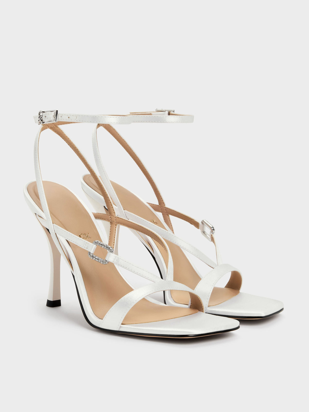 CHARLES & KEITH Special Offer | Crystal-Buckle Ankle-Strap Heels - White
