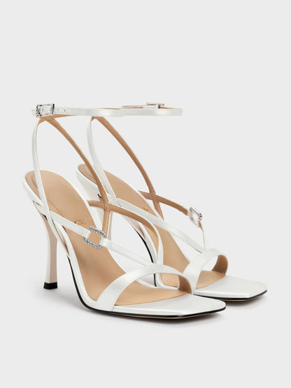 CHARLES & KEITH Special Offer | Crystal-Buckle Ankle-Strap Heels - White