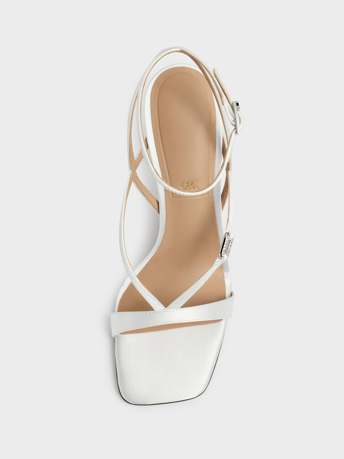 CHARLES & KEITH Special Offer | Crystal-Buckle Ankle-Strap Heels - White