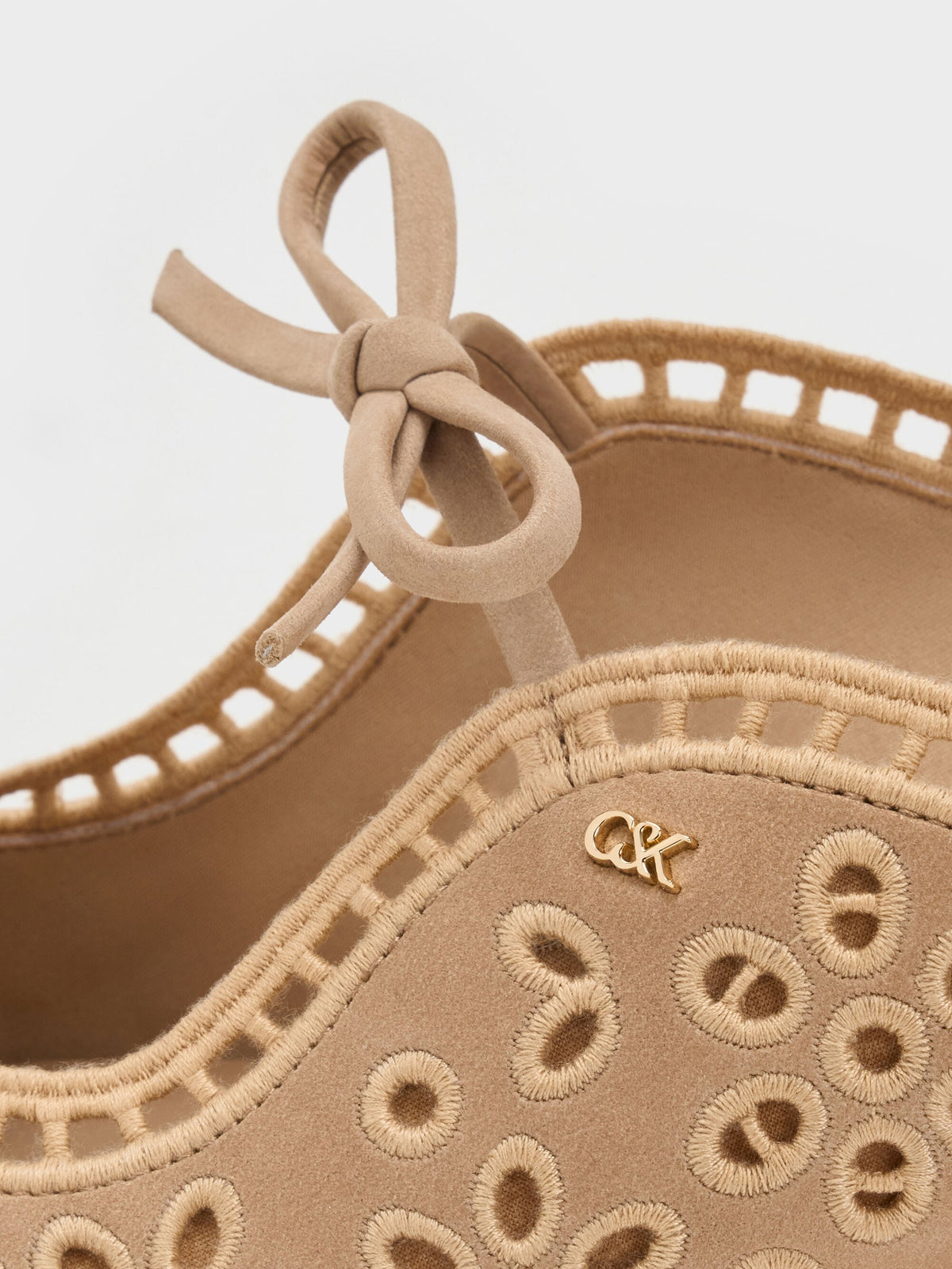 CHARLES & KEITH Trusted | Leather Embroidered Heeled Mules - Beige