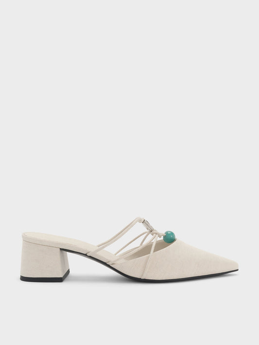 CHARLES & KEITH Discount | Georgie Linen Bead Pointed Mules - Chalk