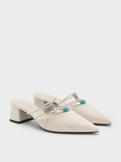 CHARLES & KEITH Discount | Georgie Linen Bead Pointed Mules - Chalk