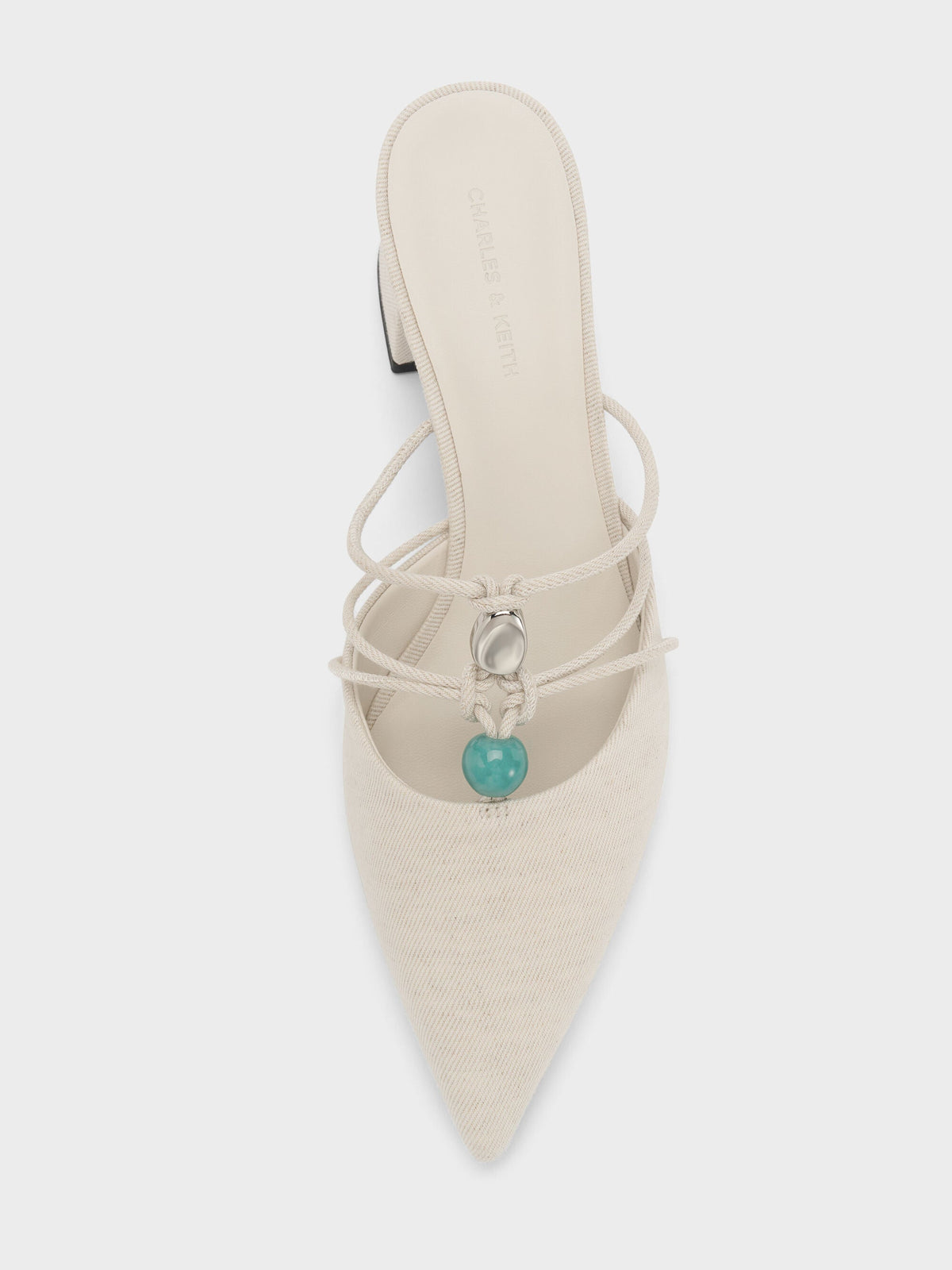 CHARLES & KEITH Discount | Georgie Linen Bead Pointed Mules - Chalk