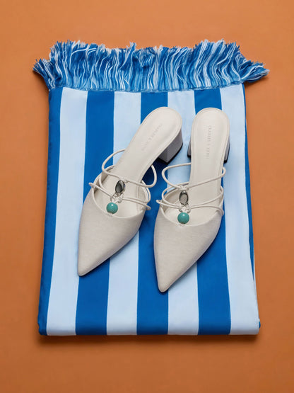 CHARLES & KEITH Discount | Georgie Linen Bead Pointed Mules - Chalk