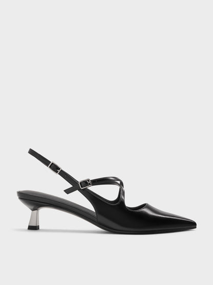 CHARLES & KEITH Signature | Pauline Patent Crossover Kitten Heels - Black