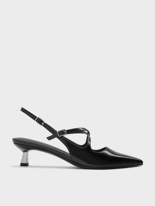 CHARLES & KEITH Signature | Pauline Patent Crossover Kitten Heels - Black