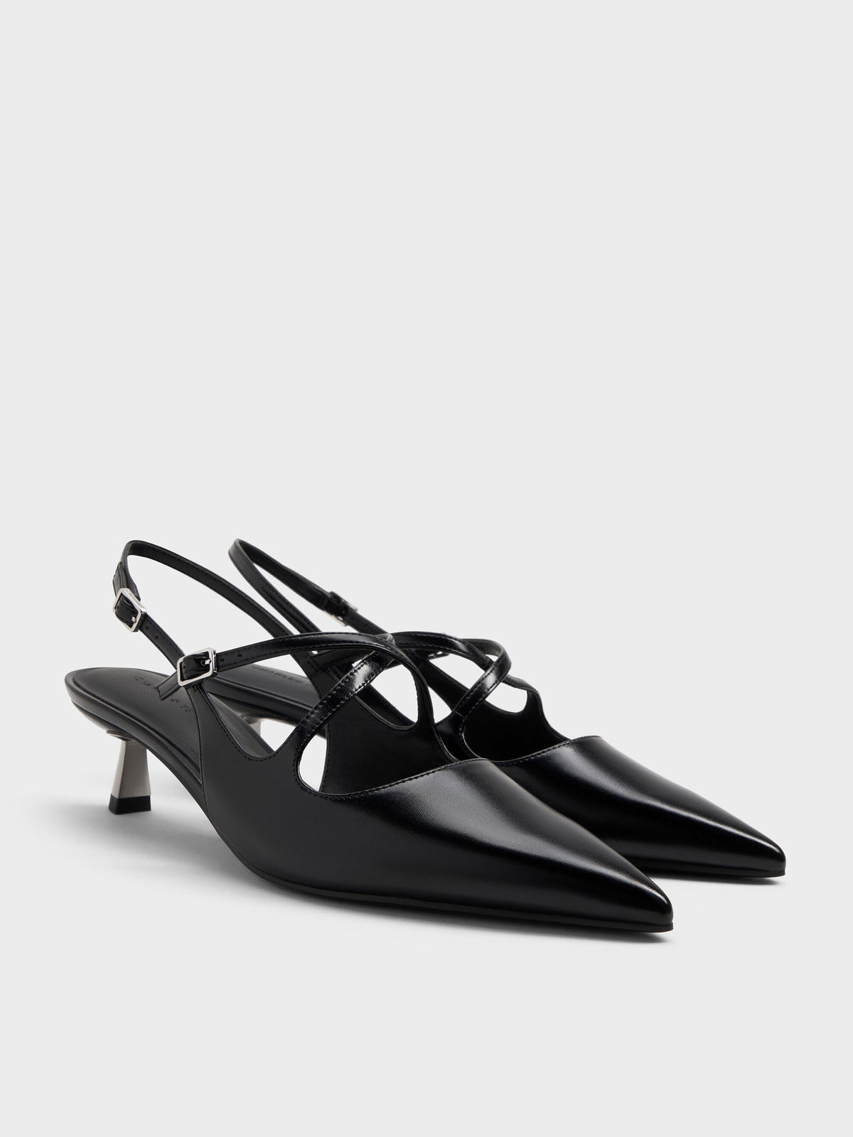 CHARLES & KEITH Signature | Pauline Patent Crossover Kitten Heels - Black