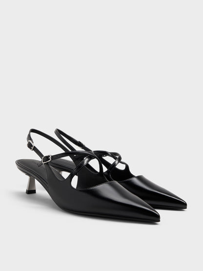 CHARLES & KEITH Signature | Pauline Patent Crossover Kitten Heels - Black
