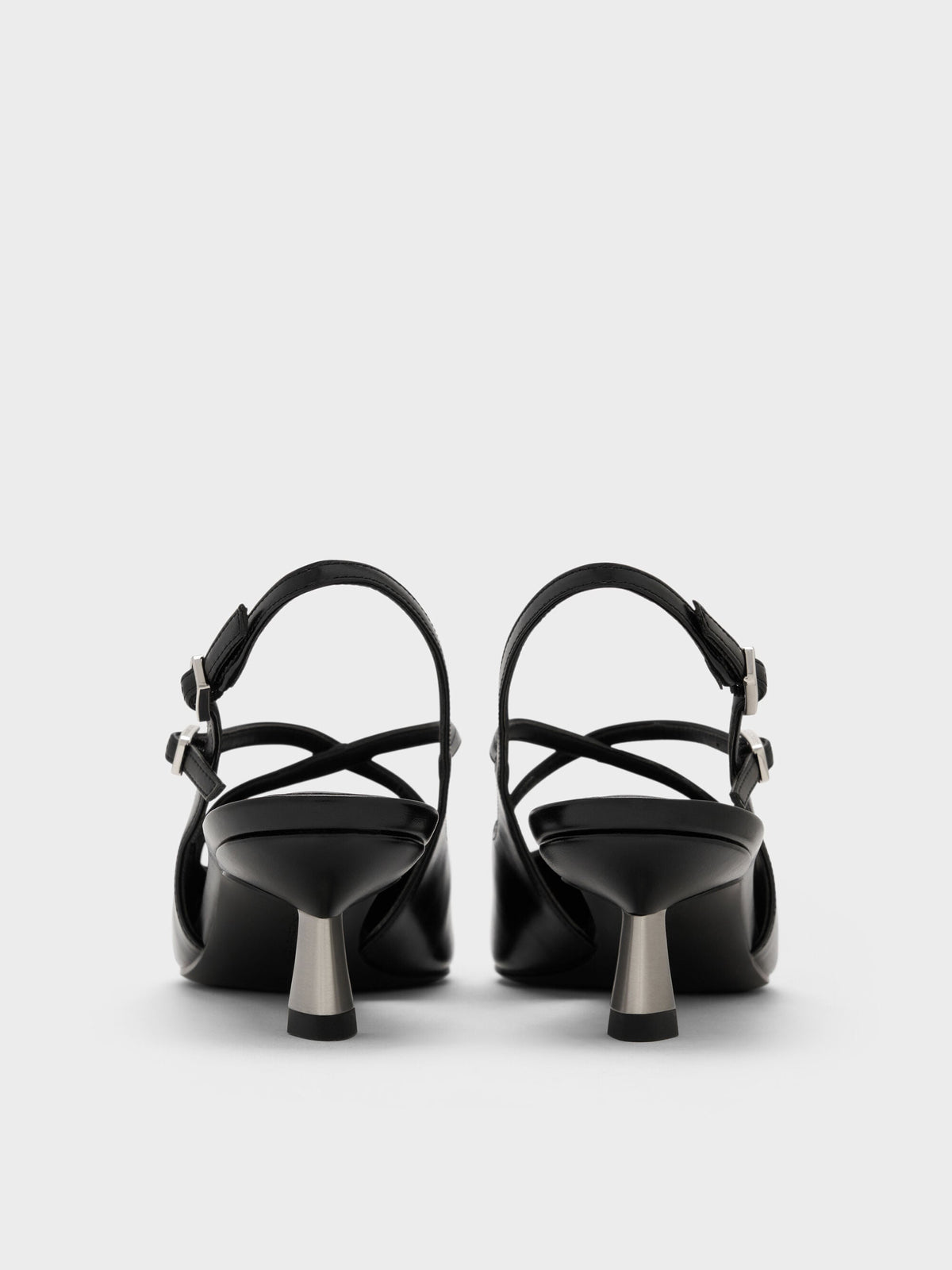 CHARLES & KEITH Signature | Pauline Patent Crossover Kitten Heels - Black