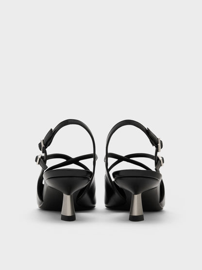 CHARLES & KEITH Signature | Pauline Patent Crossover Kitten Heels - Black