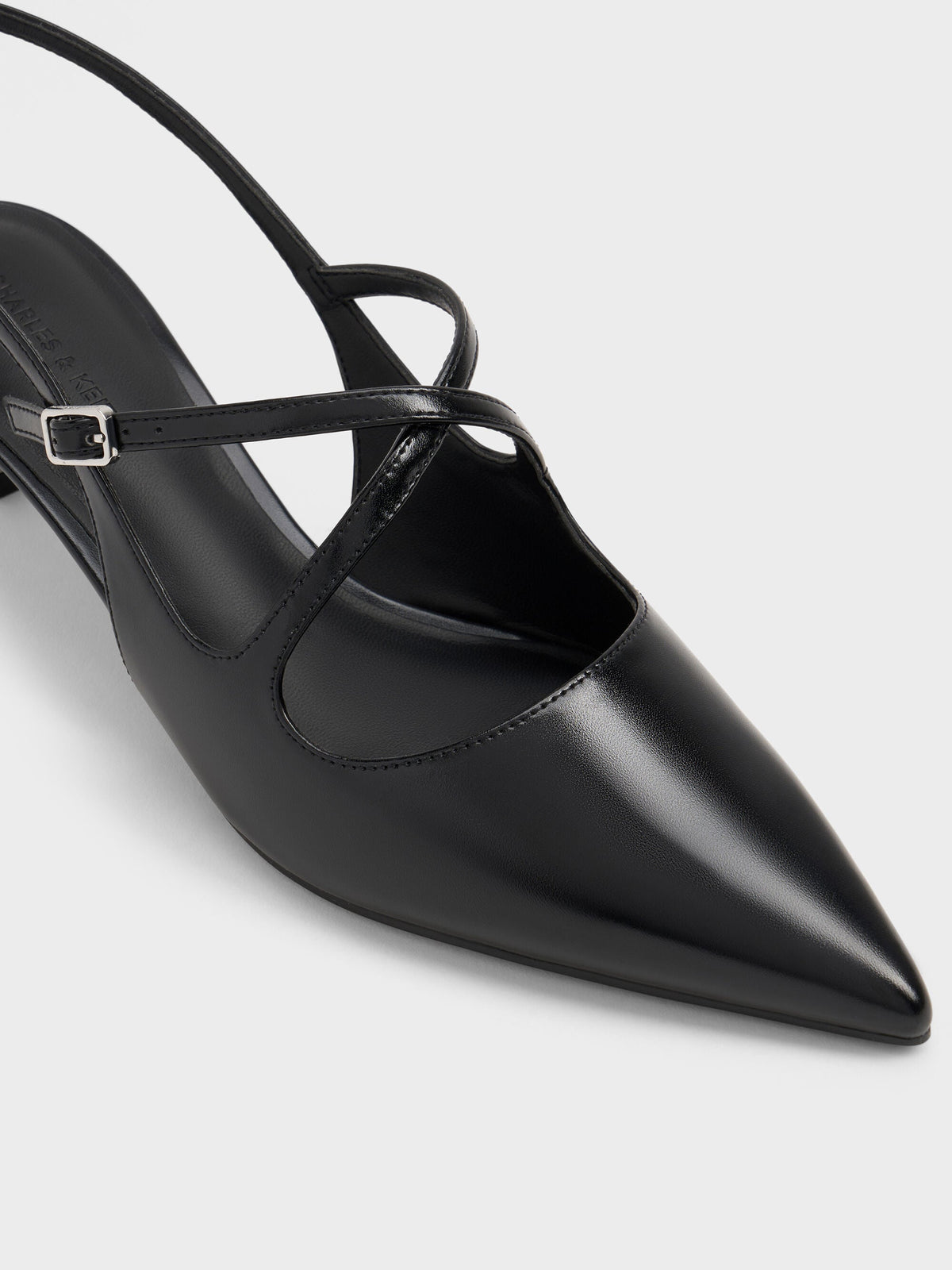 CHARLES & KEITH Signature | Pauline Patent Crossover Kitten Heels - Black