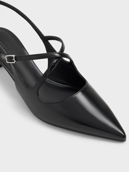 CHARLES & KEITH Signature | Pauline Patent Crossover Kitten Heels - Black