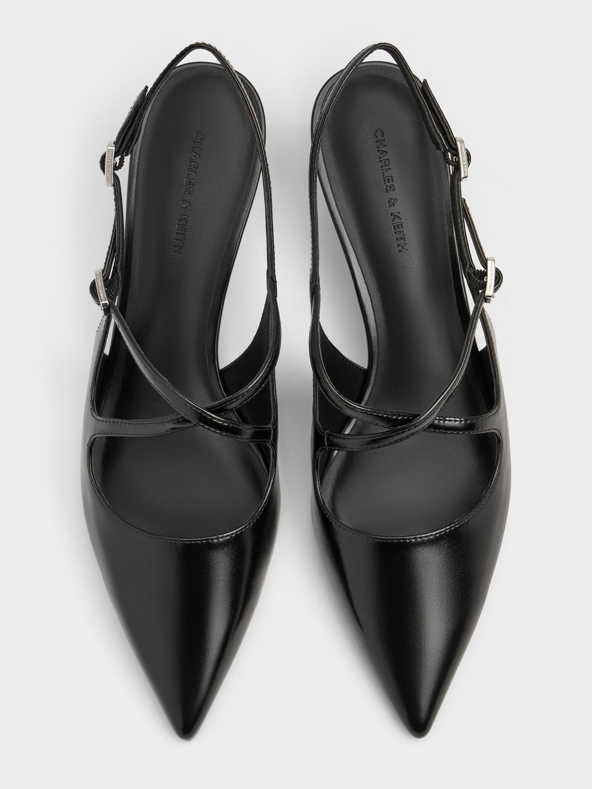 CHARLES & KEITH Signature | Pauline Patent Crossover Kitten Heels - Black